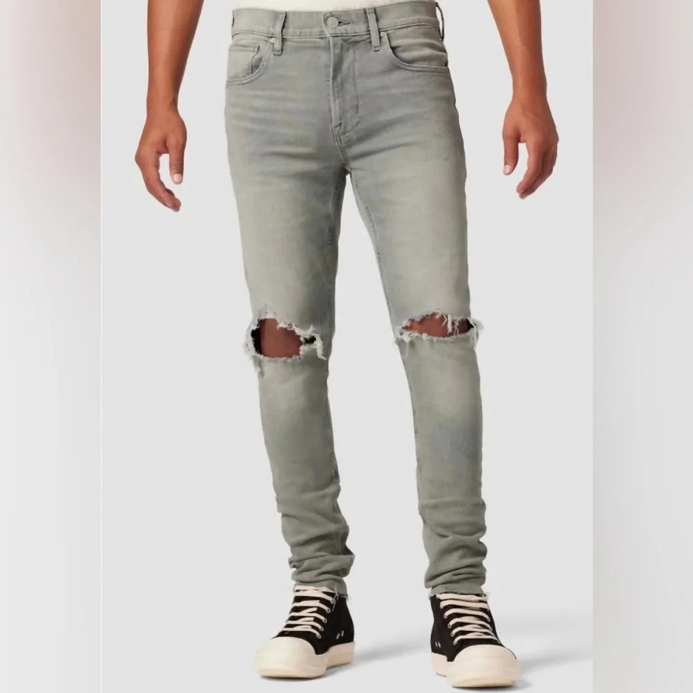 👒Hudson Jeans Men's Ripped Light Gray Zack Skinny DK concrete Jeans size 42 NWT
